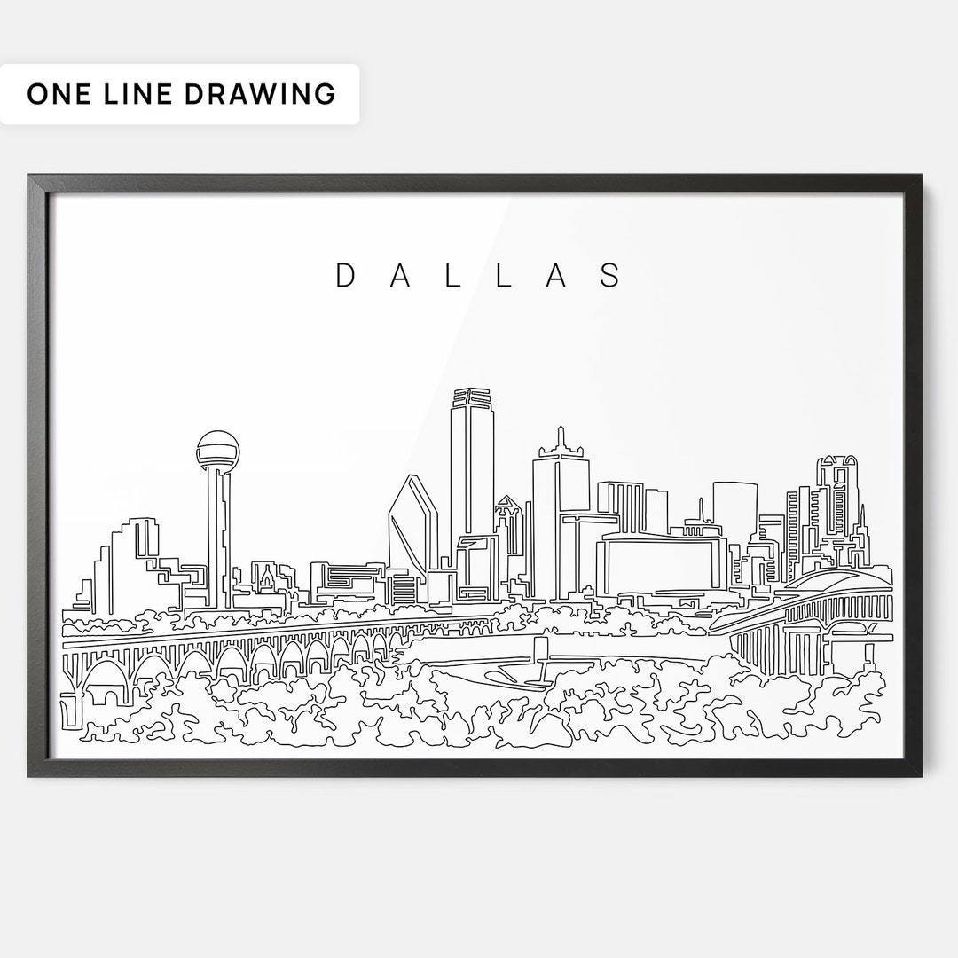 Framed Dallas Skyline Wall Art Dallas Texas Art Print Dallas Skyline