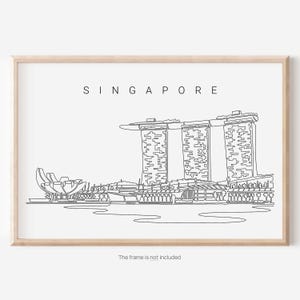 Singapore skyline kunstafdruk - Singapore kunst aan de muur met één lijntekening - Singapore reisposter - Singapore wanddecoratie cadeau nieuwe woning