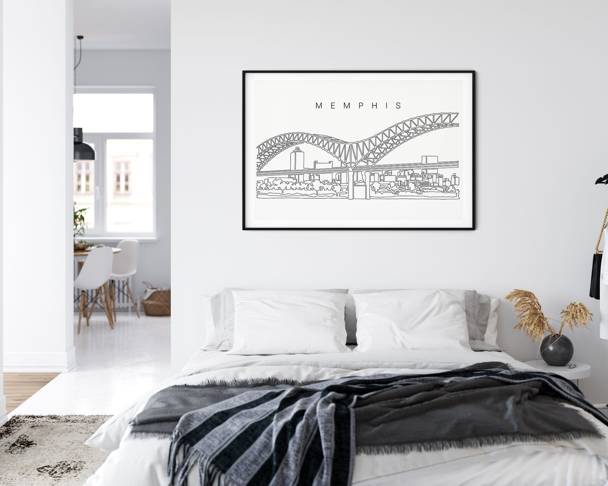 Memphis Art Print Memphis Wall Art With Skyline One Line Etsy