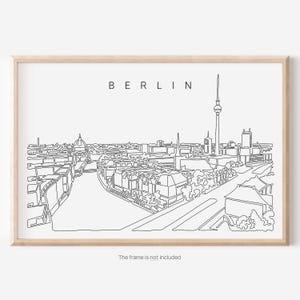 Berlin Skyline Poster - Berlin Wall Art - Berlin Art Print with Continuous One Line Drawing of the Cityscape