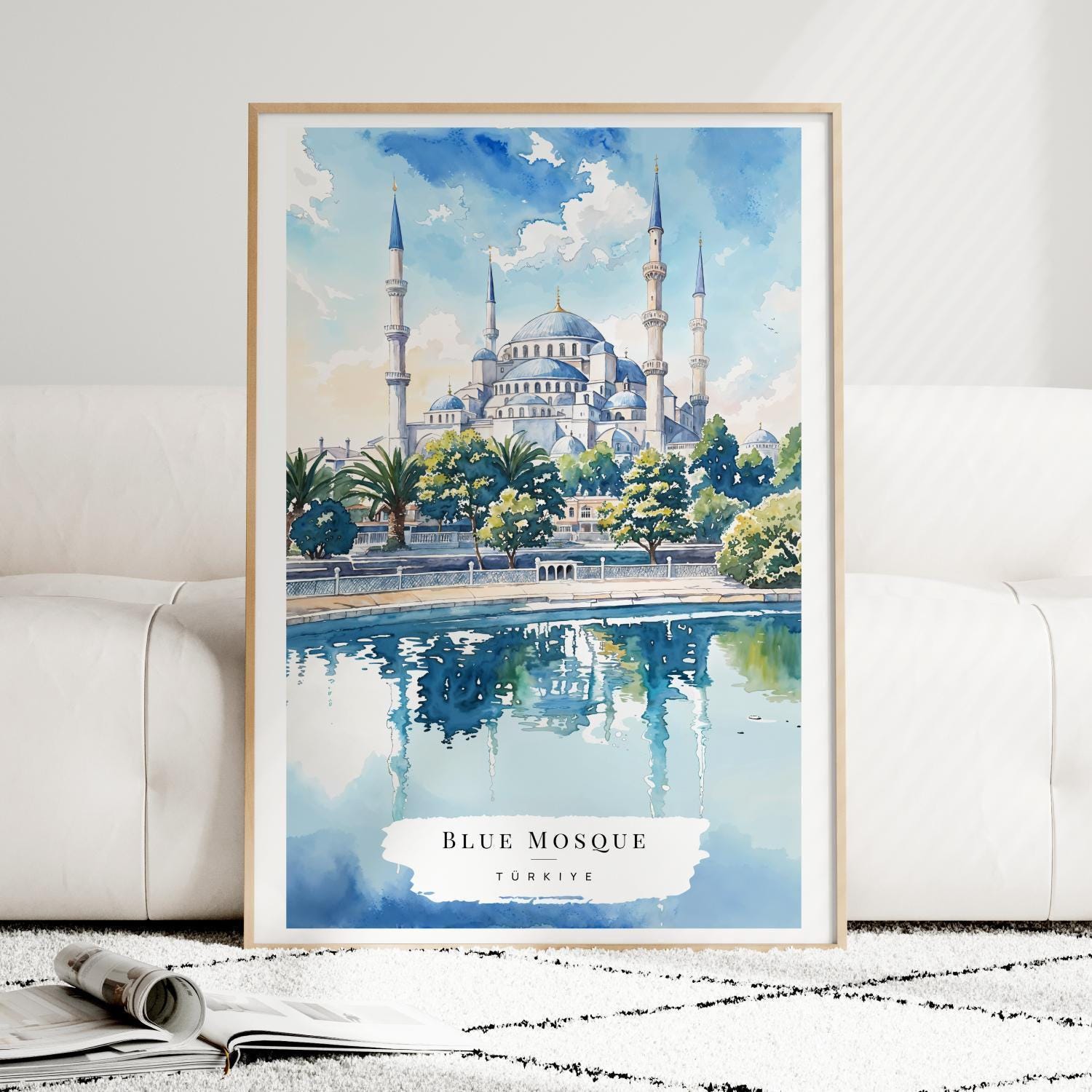 イスタンブールのブルーモスクの水彩画プリント - イスタンブールの