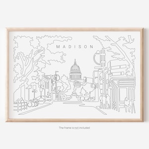 Madison Wi Kunstdruck - Madison Wi Wandkunst mit Stadtbild Single Line Art - Wisconsin Wanddekor Geschenk - Tolles neues Zuhause Geschenk