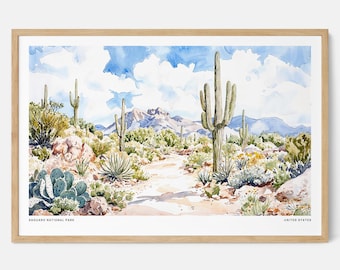 Saguaro National Park Watercolor Art Print: Desert Landscape Wall Art