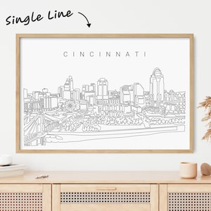 Ingelijste Cincinnati Skyline Wall Art - Cincinnati Art Print Wall Decor met één lijntekening - Cincinnati Skyline Poster Home Decor cadeau