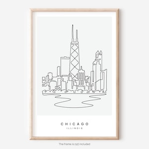 Stampa di Chicago - Arte murale di Chicago con Skyline come disegno unico su una linea - Grande arte murale della città per la nuova casa o come regalo di trasloco