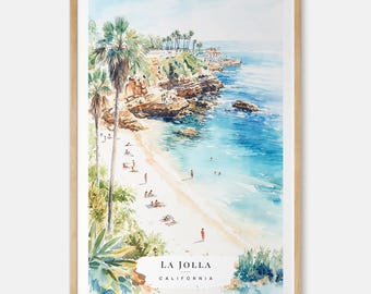 La Jolla Cove Watercolor Art Print - California Coast Wall Art - USA Travel Print - Travel Gift - Moving Gift - New Home Gift