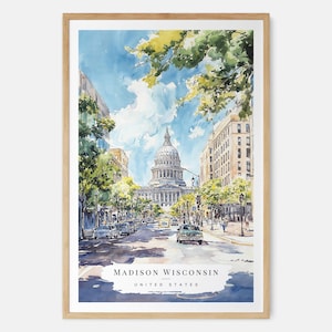 Madison WI Aquarell Art Print - Madison Cap Hüllen Gebäude Wand Kunst - USA Reise Print - Reise Geschenk - Umzug Geschenk - Geschenk für ein neues Zuhause