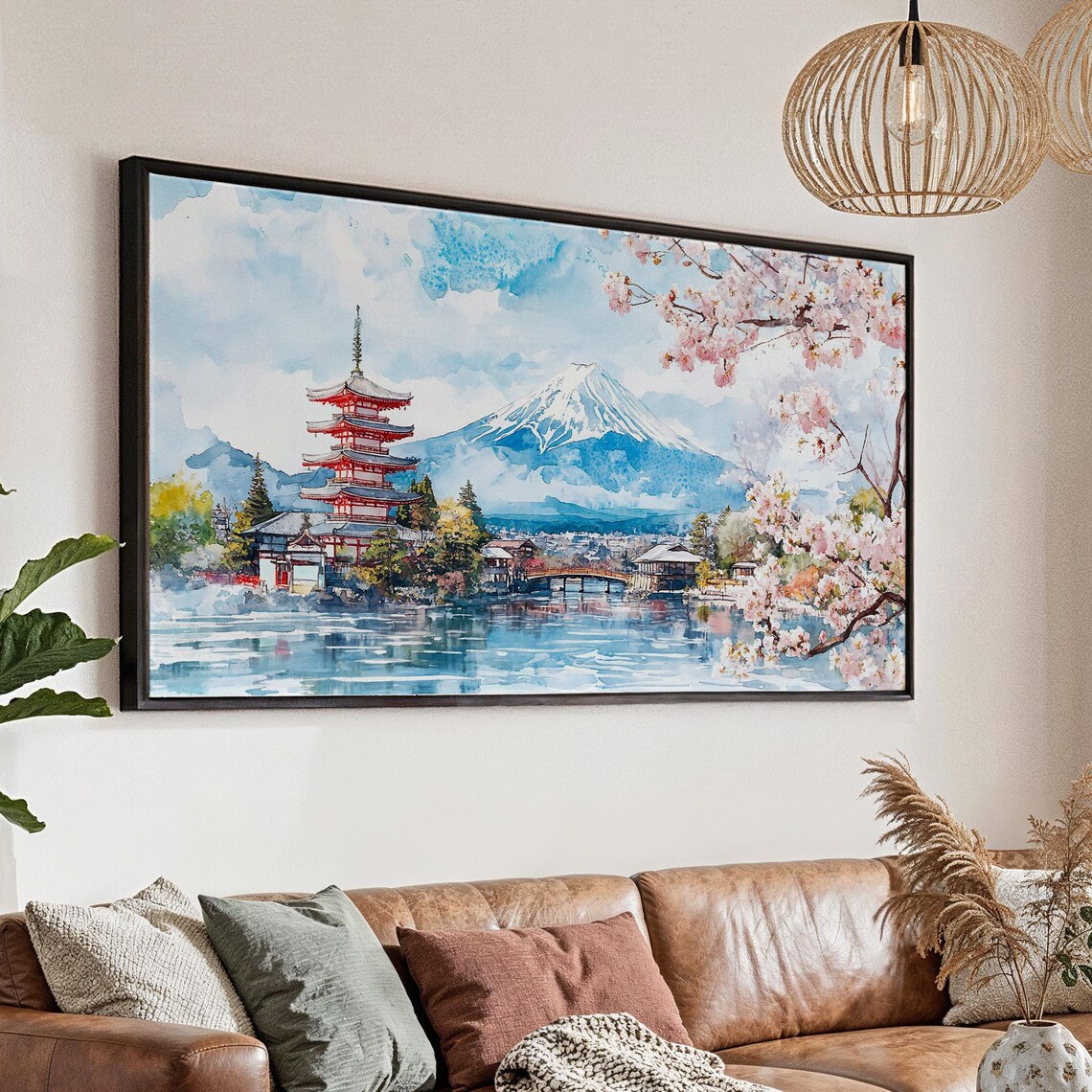 Mount Fuji Japan Panorama Canvas Print: Watercolor Landscape Wall Art ...