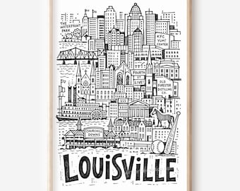 Silhouette de Louisville à imprimer : Illustration style crayon (téléchargement numérique)