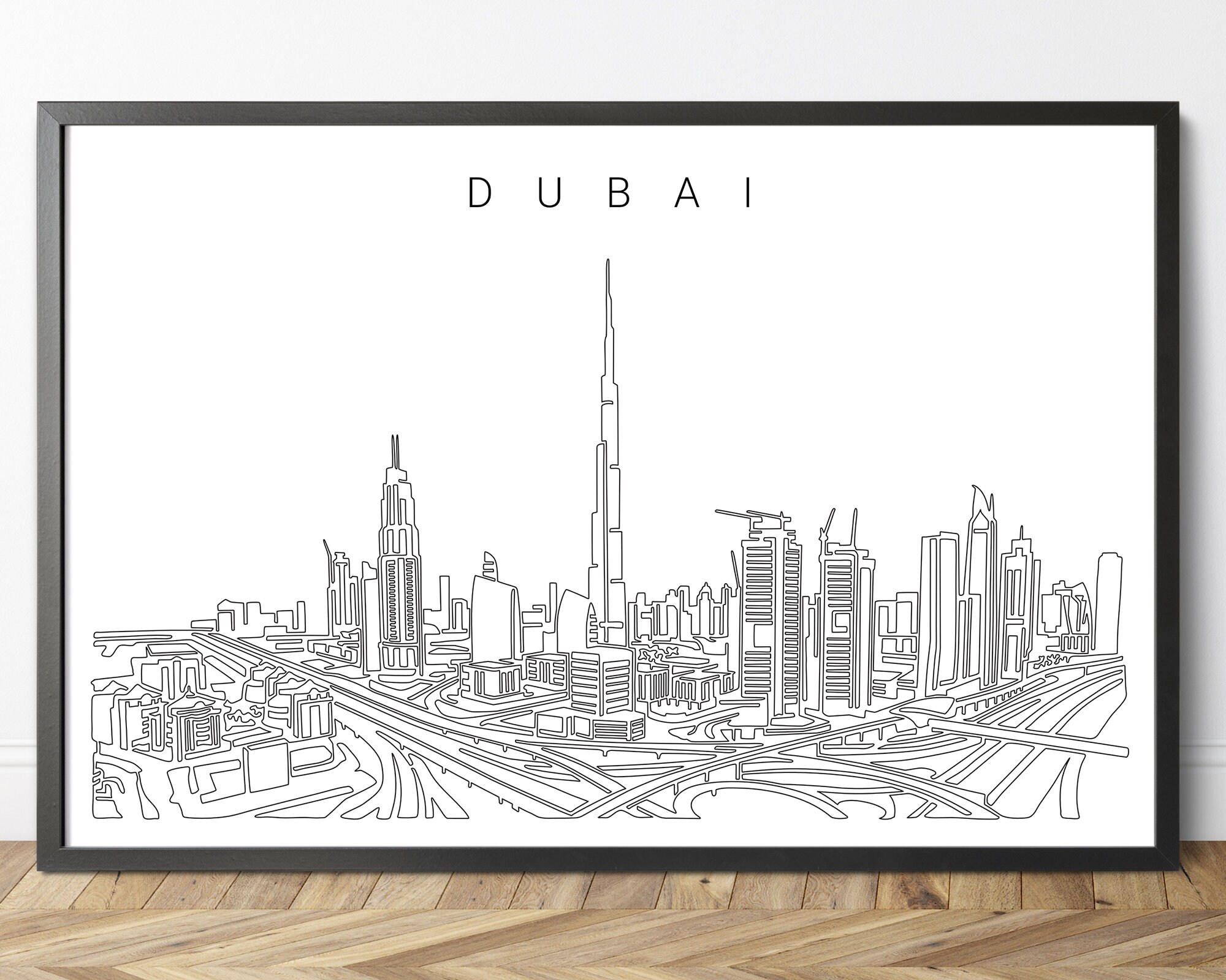 Framed Dubai Skyline Wall Art Dubai Art Print Wall Decor Etsy