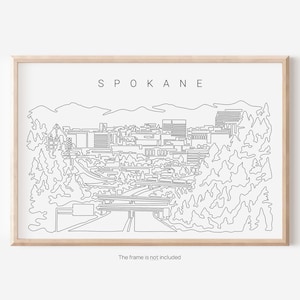 Spokane Wall Art - Spokane Skyline Art Print - Spokane WA One Line Drawing - Washington State Travel Poster - Spokane Wall Decor Gift