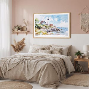 Portland Maine Lighthouse Watercolor Art Print: Coastal Landscape Wall Art image 2