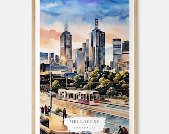Melbourne Skyline Watercolor Art Print - Melbourne Wall Art - Australia Travel Gift - New Home Gift - Moving Gift - Housewarming Gift