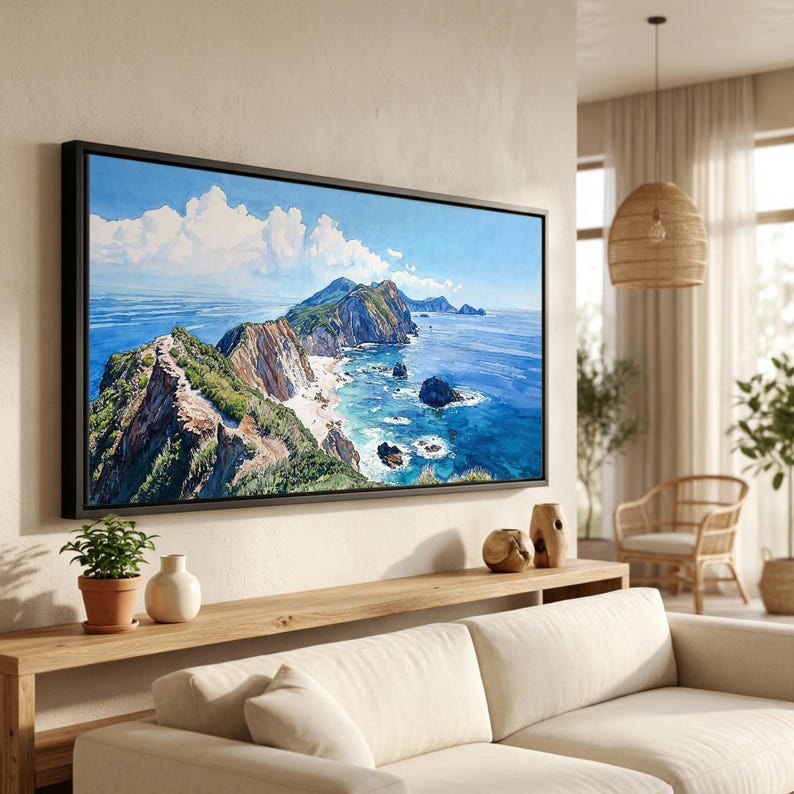 Channel-Islands Nationalpark Leinwand Druck: Küsten Panorama Landschaft Wandbild in farbenfrohen Stil Bild 1