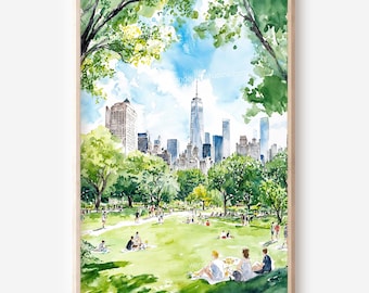 Central Park Wall Art: Watercolor Print of New York City as Digital Download