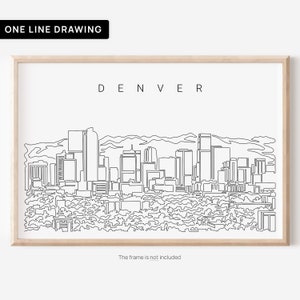 Denver Skyline Wall Art - Denver City Art Print - Denver Colorado Poster with One Line Drawing - Denver Wall Decor Moving Gift