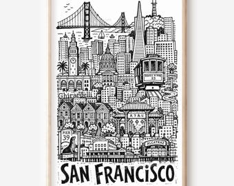 San Francisco Pencil-Style Printable Art: City Skyline Digital Download