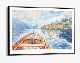 Comer See Leinwanddruck: Aquarell Italienische Seelandschaft Wandbild