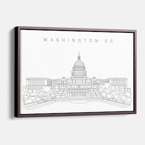 Washington DC canvaskunstdruk - Washington DC canvas muurkunst met één lijntekening Capitool - Washington DC muur decor cadeau