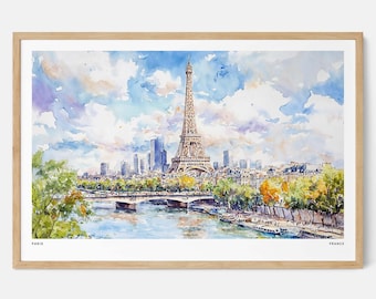 Eiffel Tower Watercolor Art Print: Paris Cityscape Wall Decor