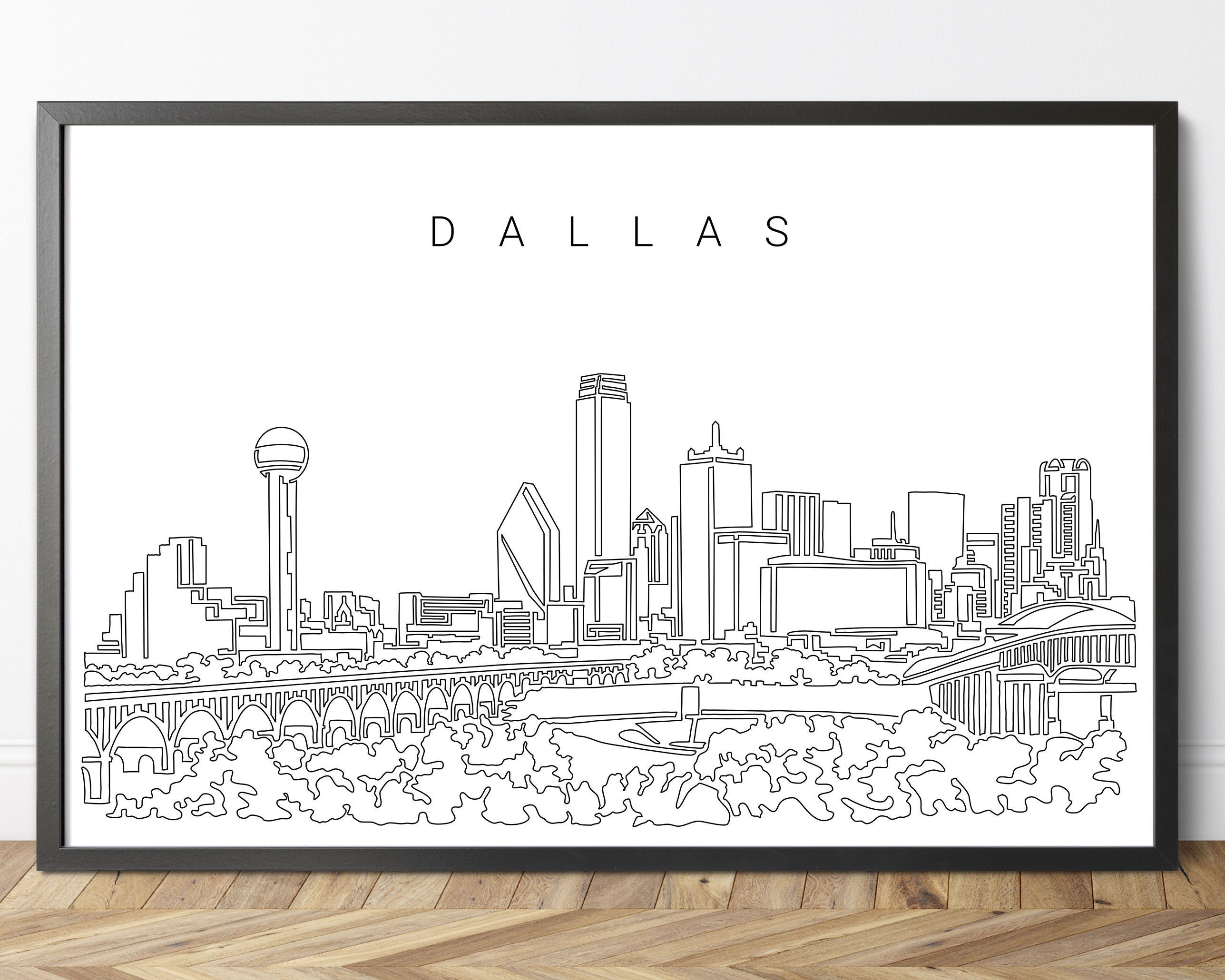 Framed Dallas Skyline Wall Art Dallas Texas Art Print Etsy