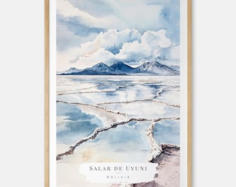 Salar de Uyuni Watercolor Art Print - Bolivia Salt Flats Wall Art - Bolivia Travel Gift - Gift for Adventure Lover - Outdoor Lover Art Gift