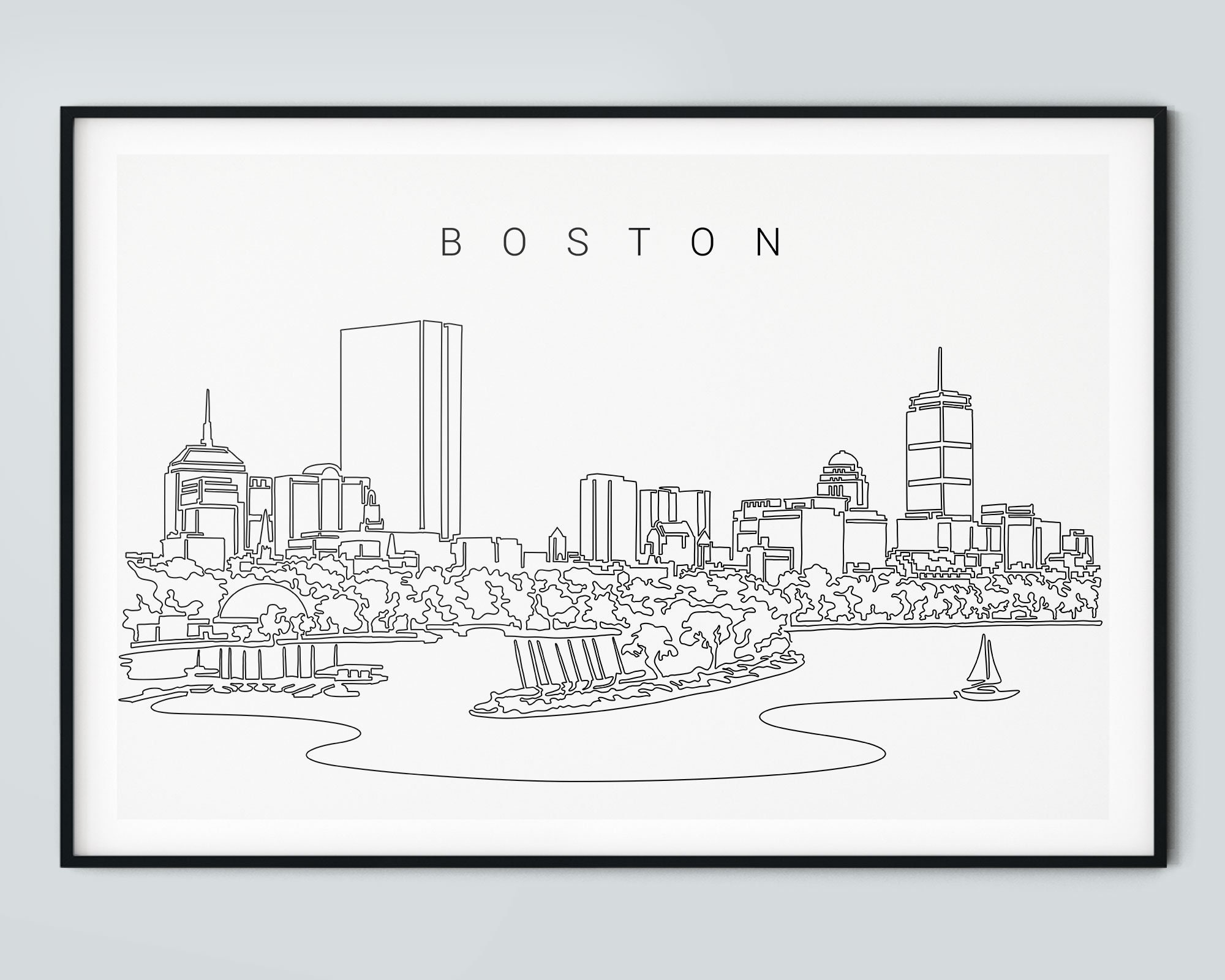 Large Boston Skyline Wall Art Boston Print With Single Line Etsy