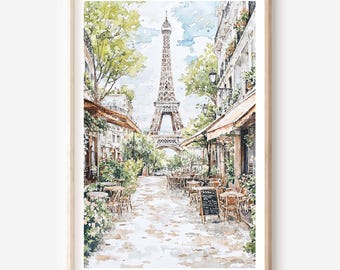Decoración de pared de un café parisino: acuarela con la Torre Eiffel (descarga digital)