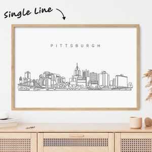 Gerahmte Pittsburgh Skyline Wand Kunst - Pittsburgh Kunstdruck mit One Line Zeichnung - Pittsburgh Poster Wand Dekoration Geschenk - Neues Zuhause Geschenk