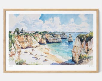 Algarve Watercolor Art Print: Coastal Landscape Wall Art