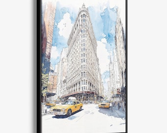 Flatiron Building Canvas Print: New York City Watercolor Wall Art