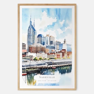 Nashville Skyline Watercolor Art Print - Nashville Tennessee City Wall Art - USA Travel Print - Travel Gift - Moving Gift - New Home Gift