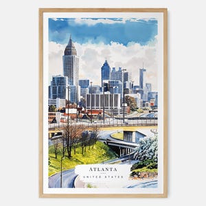 Atlanta Skyline Watercolor Art, Atlanta Georgia City Art, Atlanta GA Wall Art, USA City Print, Travel Gift, Moving Gift, New Home Gift