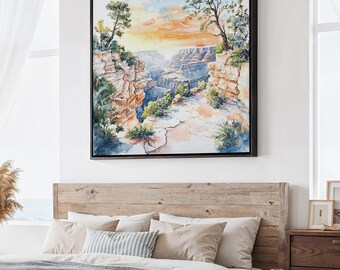 Grand Canyon Canvas Print: Square Landscape Wall Art in Watercolor Style
