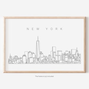 New York Skyline Poster - NYC Skyline Art Print with One Line Drawing - New York City Wall Decor - Aesthetic New York Wall Art