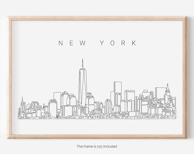 New York Skyline Poster - NYC Skyline Art Print with One Line Drawing - New York City Wall Decor - Aesthetic New York Wall Art