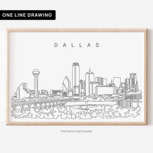 Dallas Art Print - Dallas Texas Wall Art with Skyline One Line Drawing - Great Wall Decor Gift for New Home or Office