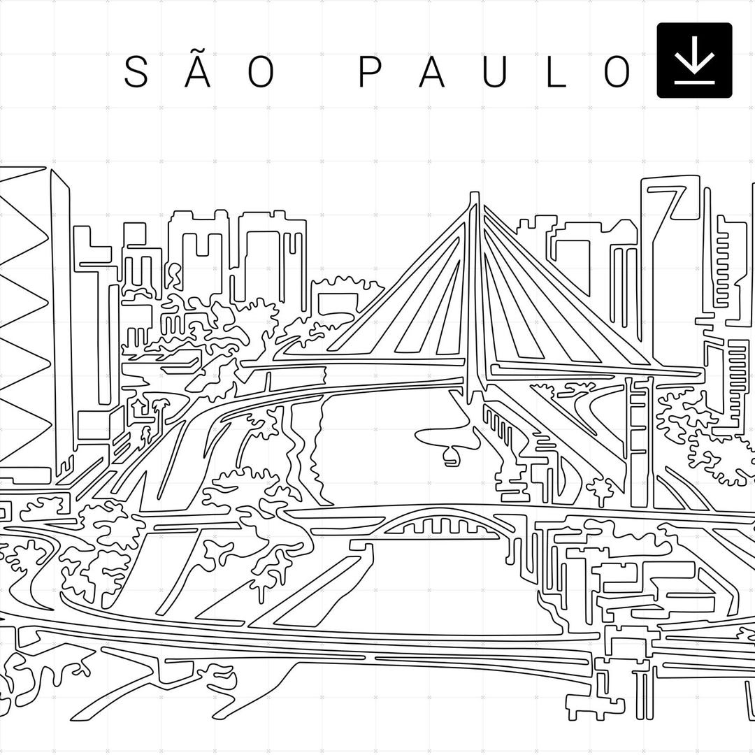 São Paulo Printable Wall Art - São Paulo Skyline as Single Line Art ...