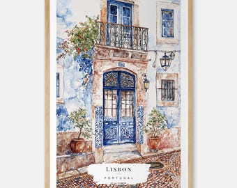 Lisbon Streets Watercolor Art Print - Portugal Wall Art - Lisbon Travel Print - Travel Gift - Moving Gift - New Home Gift