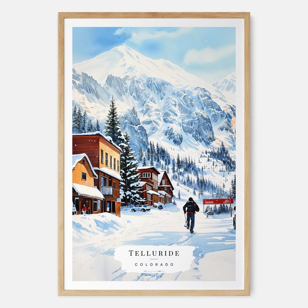 Telluride Colorado Watercolor Art - Telluride Winter Landscape Wall Art ...