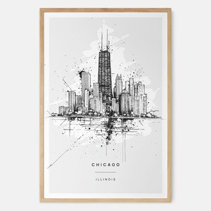 Stampa artistica di Chicago con disegno a matita dello skyline - Arte murale estetica della città - Arte murale per la cucina - Ottimo regalo per traslochi o nuove case