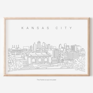 Impresión artística de Kansas City: póster de Kansas City con dibujo de una línea del horizonte: gran regalo de decoración de pared para un nuevo hogar: regalo de mudanza