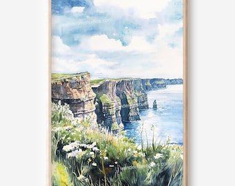 Cliffs of Moher Wall Art: Watercolor Style Digital Download