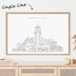 Bakersfield Wall Art con cornice - Poster della California con disegno a tratteggio del Bakersfield Fox Theater - Grande regalo di decorazione murale per la nuova casa