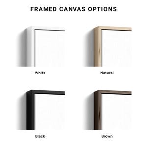 four different framed canvas options, each with a distinct color and finish.