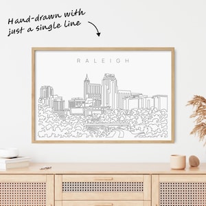 Raleigh Skyline Wall Art - Raleigh NC Art Print with Cityscape One Line Drawing - Raleigh NC Poster - North Carolina Wall Decor Gift