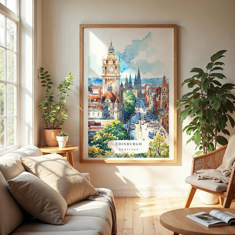 Edinburgh Skyline Watercolor Art Print - Scotland Wall Art - UK Travel ...