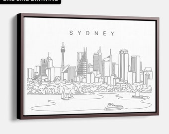 Sydney Skyline Canvas Wall Art - Sydney Australia Canvas Art Print with One Line Art - Sydney Wall Decor Gift - New Home Gift