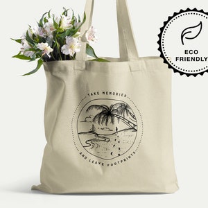 Cute Travel Tote Bag - Cotton Tote Bag with Beach Line Art - Eco-Friendly And Reusable Cotton Tote Bag for Travel Addicts