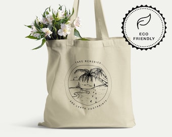 Cute Travel Tote Bag - Cotton Tote Bag with Beach Line Art - Eco-Friendly And Reusable Cotton Tote Bag for Travel Addicts